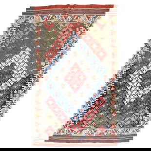 Late 19th Century Tribal Turkish Wool Kilim 50 x 79: Late 19th Century Tribal Turkish Wool Kilim 50 x 79 Discover the charm of this late 19th Century Tribal Turkish Geometric Kilim, a stunning piece that embodies the rich cultural heritage of the Caucas