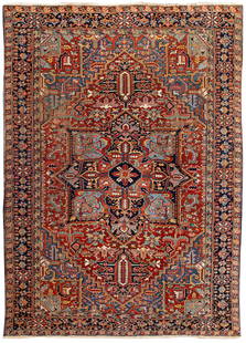 Mid 20th Century Handmade Heriz Wool Rug 8'4 x 11'3: Mid 20th Century Handmade Heriz Wool Rug 8'4 x 11'3 This stunning mid 20th century vintage Heriz rug features a beautiful hand-knotted design, crafted from high-quality Persian wool. The rug showcases