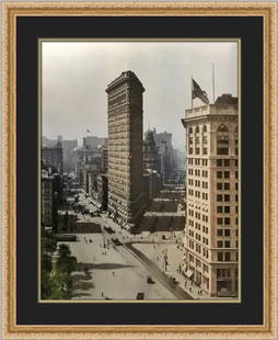 1900s New York City Flat Iron Building Custom Framed Print 29 x 24: 1900s New York City Flat Iron Building Custom Framed Print 29 x 24 This stunning reproduction photograph captures the iconic Flat Iron Building of New York City from the 1900s. Custom framed in a soph