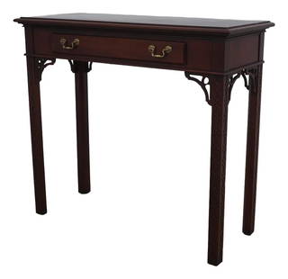Chippendale Style Burl Walnut Sofa Table by Henredon: Chippendale Style Burl Walnut Sofa Table by Henredon This elegant Chippendale Style sofa table features a stunning burl walnut top and is crafted from quality walnut wood. With its dovetailed drawer c
