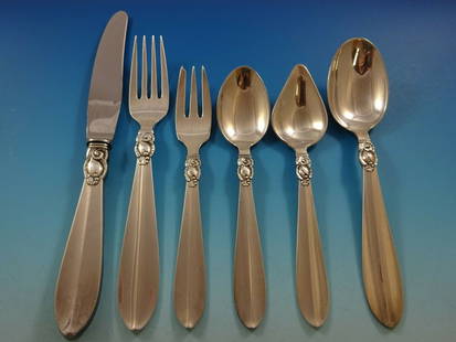 Frigast Princess Fuchsia Sterling Silver Flatware Set 75 Pcs Scandinavian Modern: Frigast Princess Fuchsia Sterling Silver Flatware Set 75 Pcs Scandinavian Modern Experience the elegance of the Princess Fuchsia flatware set by Frigast, a true representation of Scandinavian modern d