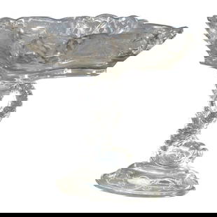 Antique Dolphin Motif Pressed Glass Compote C1930 9.75 in: Antique Dolphin Motif Pressed Glass Compote C1930 9.75 in This exquisite antique figural dolphin pressed glass compote, dating back to circa 1930, showcases a stunning design with an elegant dolphin m