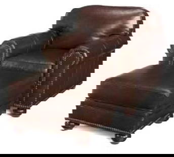 Hand-Crafted Coffee Leather Accent Chair with Bun Feet: Hand-Crafted Coffee Leather Accent Chair with Bun Feet This elegant accent chair features a luxurious coffee leather finish and is expertly hand-crafted in the USA, showcasing a traditional English st