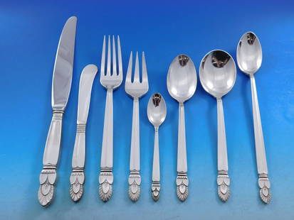 Frank M. Whiting Princess Ingrid Sterling Silver Flatware Set 73 pcs with Storage Chest: Frank M. Whiting Princess Ingrid Sterling Silver Flatware Set 73 pcs with Storage Chest This exquisite Princess Ingrid flatware service set by Frank M. Whiting features a total of 73 pieces crafted fr