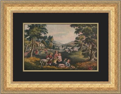 Currier & Ives Four Seasons Childhood Custom Framed Print 18 x 22: Currier & Ives Four Seasons Childhood Custom Framed Print 18 x 22 This stunning Currier & Ives print titled 'Four Seasons of Life-Childhood' captures the essence of Romanticism through its beautiful d