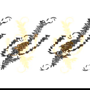 Elegant Pair of French Gold Gilt Metal Candelabra Sconces 12 x 8 x 22.5: Elegant Pair of French Gold Gilt Metal Candelabra Sconces 12 x 8 x 22.5 This stunning pair of French style gold gilt metal candelabra sconces showcases an exquisite design, perfect for enhancing your