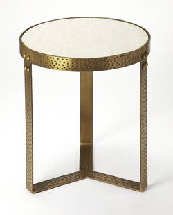 Butler Elton Round End Table Marble Top Gold Base: Butler Elton Round End Table Marble Top Gold Base This elegant end table features a luxurious marble top supported by a stunning gold base, perfectly blending style and functionality. The round shape
