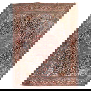 19th Century Persian Sarouk Ferehan Rug Hand-Knotted Wool Bakshaish 100 x 143: 19th Century Persian Sarouk Ferehan Rug Hand-Knotted Wool Bakshaish 100 x 143 Discover the elegance of this authentic 19th Century Persian Sarouk Ferehan rug, a timeless piece that adds a touch of his