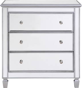 Elegant Lighting Contemporary Silver Mirrored 3-Drawer Bedside Cabinet 32H 33W 18D: Elegant Lighting Contemporary Silver Mirrored 3-Drawer Bedside Cabinet 32H 33W 18D Introducing a stylish and functional contemporary silver mirrored 3-drawer cabinet that adds a touch of elegance to a
