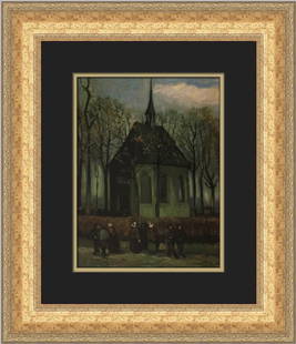 Vincent Van Gogh Coming Out of the Church Framed Print 19x17: Vincent Van Gogh Coming Out of the Church Framed Print 19x17 This exquisite custom framed print features Vincent Van Gogh's iconic artwork, "Coming Out of the Church in Nuenen." Measuring 19 in. x