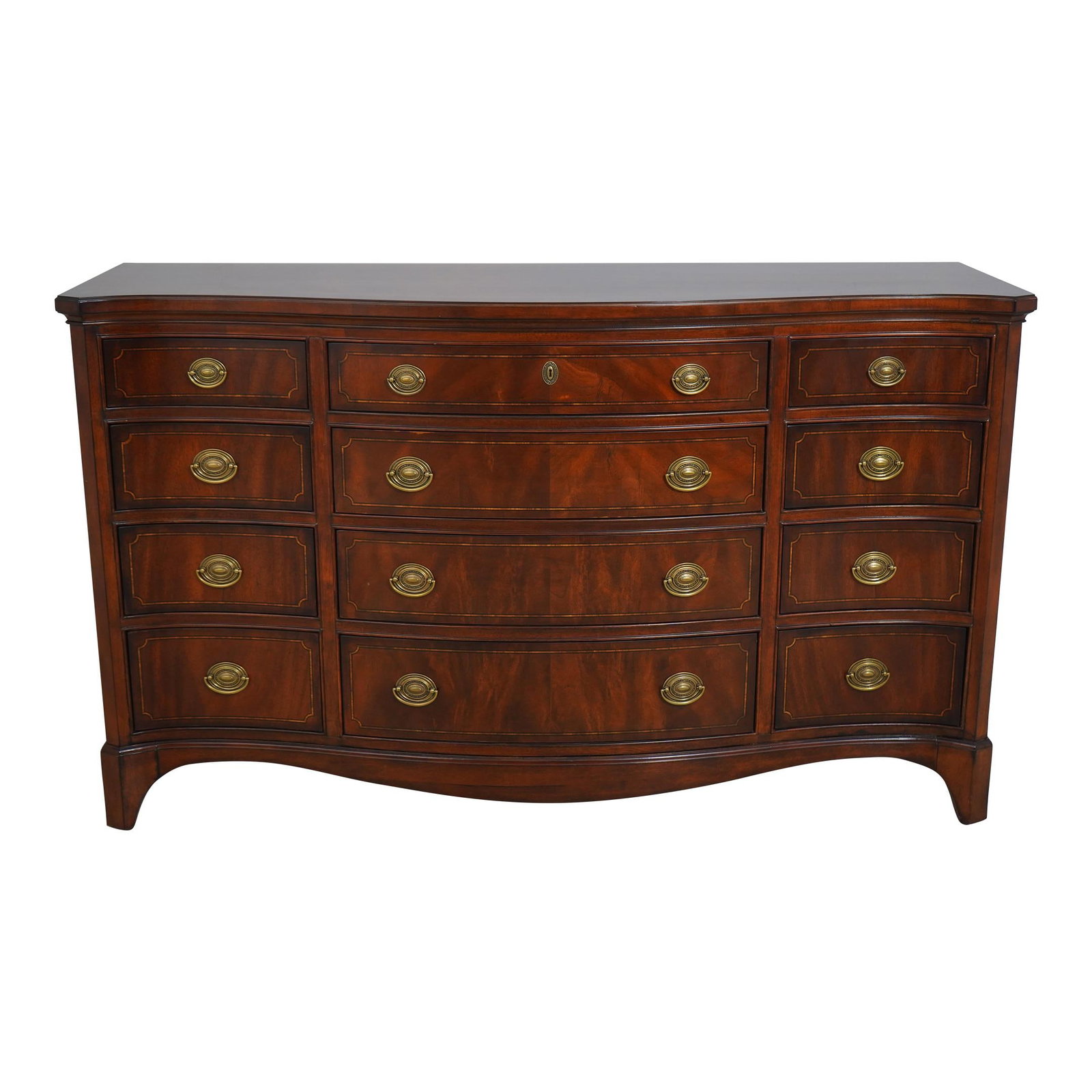 American Drew 12 Drawer Mahogany Dresser Traditional Style: American Drew 12 Drawer Mahogany Dresser Traditional Style This exquisite American Drew 12 Drawer Mahogany Bedroom Dresser showcases beautiful inlay work and a traditional style, adding timeless elega