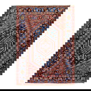 Vintage Persian Red Geometric Wool Rug 4'10" x 6'4" Hand-Knotted: Vintage Persian Red Geometric Wool Rug 4'10" x 6'4" Hand-Knotted Beautiful Vintage Persian hand-knotted Wool rug with the red field. This Persian rug has a multicolor accents in all over geometric des