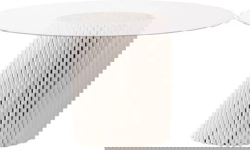 Modern Bertin Round Dining Table Glass Top Teak Wood Base: Modern Bertin Round Dining Table Glass Top Teak Wood Base Elevate your dining experience with the Modern Bertin Dining Table, featuring a stunning glass top and a durable teak wood base. This round di