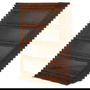 Antique 1920 Arts & Crafts Oak Barrister Bookcase with Glass Doors: Antique 1920 Arts & Crafts Oak Barrister Bookcase with Glass Doors This Antique Arts & Crafts Four-Stack Oak Barrister Bookcase, crafted circa 1920, showcases a timeless design that reflects the charm