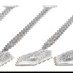 Stunning 9" Sterling Silver Hexagon Candlesticks by Reed & Barton: Stunning 9" Sterling Silver Hexagon Candlesticks by Reed & Barton Being offered is a stunning pair of sterling silver candlesticks by Reed and Barton. The workmanship is simply breathtaking. Scrolls,