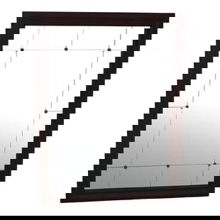 Elegant Rectangular Mahogany Mirror 33x43 with Decorative Mounts: Elegant Rectangular Mahogany Mirror 33x43 with Decorative Mounts This stunning Rectangular Mahogany Glass Mirror showcases exceptional craftsmanship with its solid mahogany frame and multi-panel desig