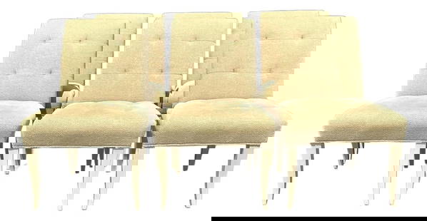 Set of 6 Vintage Donghia Tufted Dining Chairs Cream Upholstery: Set of 6 Vintage Donghia Tufted Dining Chairs Cream Upholstery Add a touch of refined bohemian elegance to your dining space with this stunning set of six Vintage Boho Donghia Tufted Dining Chairs, cr