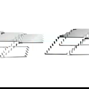 Post Modern Chrome Glass Nesting Tables Set of 3 Baughman Style: Post Modern Chrome Glass Nesting Tables Set of 3 Baughman Style Chic and stylish set of three post modern, Art Deco revival nesting tables, each with cantilevered plate glass tops, with chrome square