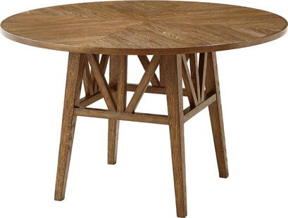 Theodore Alexander Nova Round Dining Table in Oak Dawn 48": Theodore Alexander Nova Round Dining Table in Oak Dawn 48" Introducing the Casual Modern Round Dining Table, a stunning addition to any dining space. Crafted from solid wood veneer, this table feature
