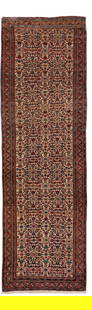 Handmade Antique Persian Bidjar Floral Wool Runner 4'3" x 13': Handmade Antique Persian Bidjar Floral Wool Runner 4'3" x 13' Discover the elegance of this Antique Persian Bidjar runner, featuring a stunning beige field adorned with a vibrant red frame and an intr
