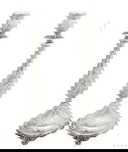 Elegant Handmade 925 Sterling Silver Round Candlesticks 16 Inches: Elegant Handmade 925 Sterling Silver Round Candlesticks 16 Inches This exquisite pair of candlesticks is crafted from fine 925 sterling silver (.925) and showcases a stunning handmade diamond cut desi