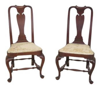 Pair of Wallace Nutting Block Signed Walnut Chairs Queen Anne Style 22w x 20d x 41h: Pair of Wallace Nutting Block Signed Walnut Chairs Queen Anne Style 22w x 20d x 41h This exquisite pair of Wallace Nutting Block signed walnut chairs features solid walnut construction, showcasing exc