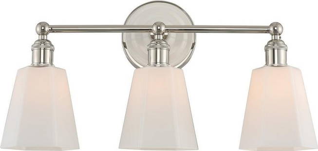 3-Light Polished Nickel Bath Light Fixture 10H 20W 6D: 3-Light Polished Nickel Bath Light Fixture 10H 20W 6D Enhance your bathroom with this sleek polished nickel bath light fixture from the Greenwich collection. This stylish fixture features three white