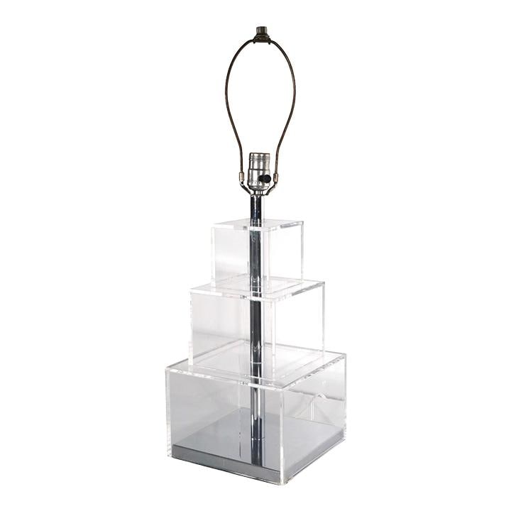George Kovacs 1970s Stacked Cube Lucite Table Lamp 25.5" Height: George Kovacs 1970s Stacked Cube Lucite Table Lamp 25.5" Height Elevate your space with this stylish architectural table lamp featuring a striking design of graduated stacked lucite cubes complemented