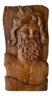 Vintage Boho Hand Carved Wooden Relief of Bearded Man: Vintage Boho Hand Carved Wooden Relief of Bearded Man Outstanding vintage Boho hand carved wooden relief. A handsome composition of a bearded man. Signed on the bottom right. Acquired from a Palm