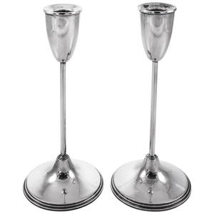 Mid-Century Modern Sterling Silver Candlesticks Set of 2 8.5 in