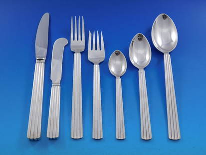 Georg Jensen Bernadotte Silverplated Flatware Set for 8 - 63 Pieces with Storage Chest: Georg Jensen Bernadotte Silverplated Flatware Set for 8 - 63 Pieces with Storage Chest This exquisite Bernadotte flatware set by Georg Jensen is designed for service of 8, comprising a total of 63 pie