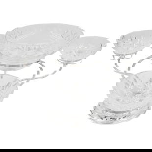 Gorham Art Deco Sterling Silver Crystal Epergne 10 x 16 in Centerpiece: Gorham Art Deco Sterling Silver Crystal Epergne 10 x 16 in Centerpiece This exquisite Sterling and Crystal Epergne is a stunning centerpiece that blends Art Deco elegance with modern flair. Standing a