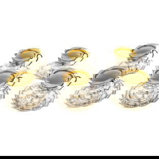 Frank Whiting Set of 6 Sterling Silver Demitasse Cups & Saucers: Frank Whiting Set of 6 Sterling Silver Demitasse Cups & Saucers Being offered is a set of six sterling silver demitasse cups and saucers by Frank Whiting Silver. The sterling cup holders and saucers h