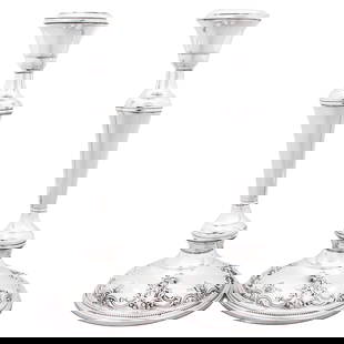 Elegant Sterling Silver Grande Baroque Candlesticks Set of 2 10 in Tall: Elegant Sterling Silver Grande Baroque Candlesticks Set of 2 10 in Tall This exquisite pair of sterling silver candlesticks features the renowned Grande Baroque pattern by Wallace Silversmiths, celebr