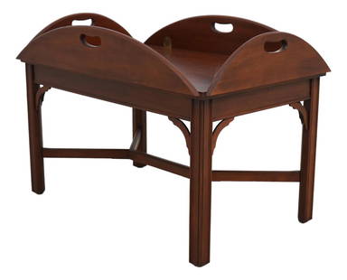 Henkel Harris Cherry Wood Chippendale Butler Coffee Table 33 x 22.5 x 18: Henkel Harris Cherry Wood Chippendale Butler Coffee Table 33 x 22.5 x 18 This exquisite Henkel Harris Cherry Chippendale Butler Coffee Table features a traditional Chippendale design, crafted from sol