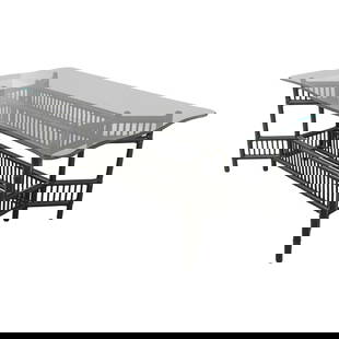 Elegant Bamboo Form Glass Top Dining Table 41x70.5 Black Finish: Elegant Bamboo Form Glass Top Dining Table 41x70.5 Black Finish Elevate your dining experience with this stunning Bamboo Form Base Glass Top Dining Room Table, approximately 30 years old. This elegant