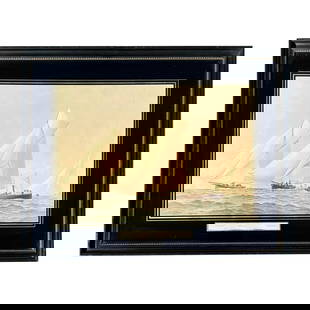 Mid 20th Century America's Cup Yacht Racing Print Framed Artwork: Mid 20th Century America's Cup Yacht Racing Print Framed Artwork This stunning mid-20th century print celebrates the exhilarating beauty of America's Cup yacht racing, showcasing a fleet of elegant sa