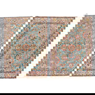 Antique Persian Tabriz Rugs Set of 2 Hand-Woven Wool Circa 1920: Antique Persian Tabriz Rugs Set of 2 Hand-Woven Wool Circa 1920 Discover this exquisite pair of antique Persian Tabriz rugs, hand-woven from high-quality wool. These scatter-size rugs, originating fro