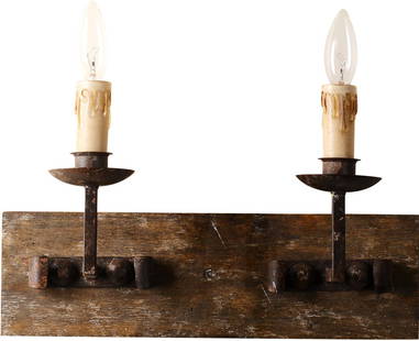 Glorenza Rustic Gothic Double Sconce: Glorenza Rustic Gothic Double Sconce Illuminate your space with the Glorenza Iron and Wood Double Sconce, a stunning piece that beautifully combines rustic charm with Gothic style. This double sconce