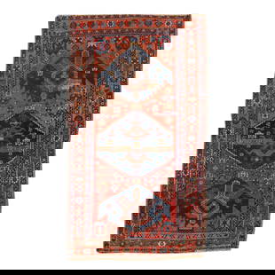 Vintage Persian Hand-Knotted Wool Rug 4' x 7'3" Red Medallion Design: Vintage Persian Hand-Knotted Wool Rug 4' x 7'3" Red Medallion Design This stunning vintage Persian rug features a hand-knotted wool construction, showcasing a vibrant red field adorned with a multi-co