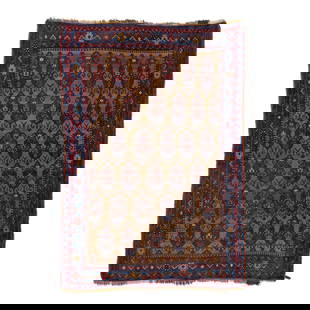 Handmade 20th Century Persian Malayer Wool Rug Brown Blue Red Accents 4'2 x 6': Handmade 20th Century Persian Malayer Wool Rug Brown Blue Red Accents 4'2 x 6' This exquisite handmade Persian Malayer rug hails from the 20th century, showcasing a rich brown field adorned with intri