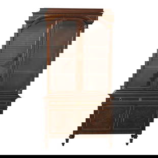 Karges Louis XVI Walnut China Cabinet with Lighted Interior 44x19x90: Karges Louis XVI Walnut China Cabinet with Lighted Interior 44x19x90 This exquisite Karges French Louis XVI Walnut China Cabinet showcases a stunning blend of traditional French style and superior cra