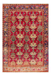 Vintage Red Persian Tabriz Wool Rug 8'7" x 12'5" Floral Design: Vintage Red Persian Tabriz Wool Rug 8'7" x 12'5" Floral Design This vintage hand-knotted Persian Tabriz rug features an exquisite all-over floral pattern, showcasing magnificent detailing and vibrant