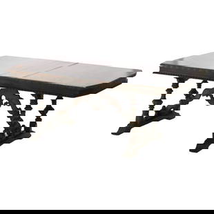 Vintage Berkey & Gay Walnut Trestle Dining Table with 4 Leaves C1930: Vintage Berkey & Gay Walnut Trestle Dining Table with 4 Leaves C1930 This exquisite antique trestle table features a beautifully carved walnut construction, reminiscent of the craftsmanship associated