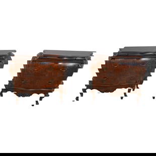 Elegant Pair of Italian Burl Walnut Commodes Model 1255 39 x 18 x 32: Elegant Pair of Italian Burl Walnut Commodes Model 1255 39 x 18 x 32 This exquisite pair of Italian Burl Walnut commodes showcases a stunning design with bombe curved sides and fronts, making them ide