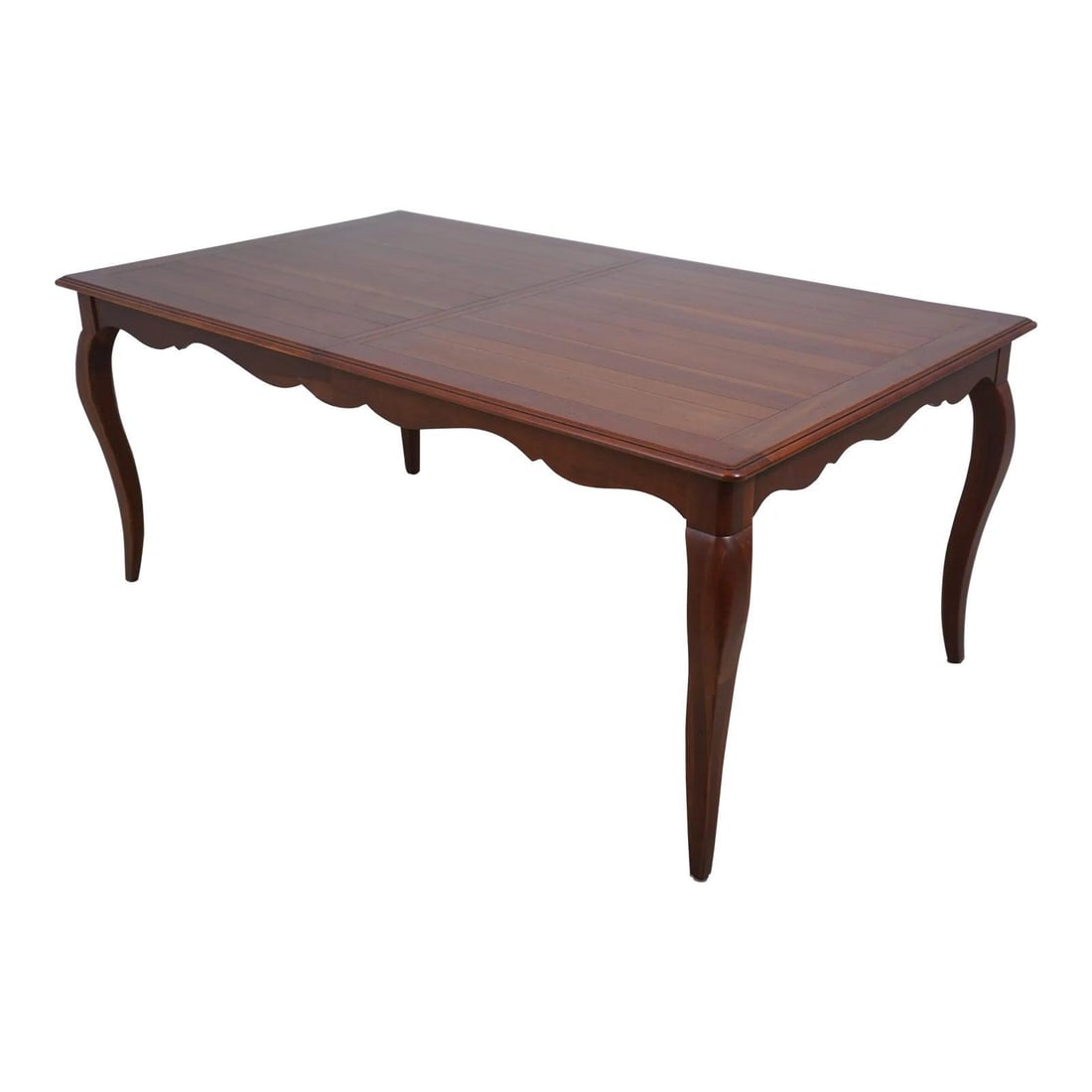 Ethan Allen Country French Cherry Dining Table with 2 Leaves: Ethan Allen Country French Cherry Dining Table with 2 Leaves This elegant Ethan Allen Country French Dining Room Table is crafted from high-quality cherry wood, showcasing a stunning factory distresse