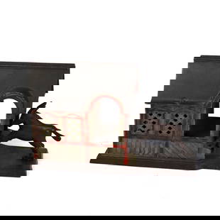 Antique 19th Century Cast Iron Mule Barn Mechanical Bank C1880: Antique 19th Century Cast Iron Mule Barn Mechanical Bank C1880 This antique painted cast iron mechanical bank, dating to circa 1880, showcases a delightful figural design featuring a mule and a barn.