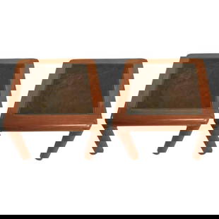 Haslev Danish Modern Teak Slate Tables Pair 16.5x16.5x16: Haslev Danish Modern Teak Slate Tables Pair 16.5x16.5x16 Danish made Danish modern teak and slate tables by Haslev. Nice diminutive scale, very good original condition well-constructed and stylish, 19