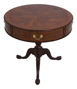 Henkel Harris Mahogany Clawfoot Drum Lamp Table 28.5 x 28.5 x 25.5 Chippendale Style: Henkel Harris Mahogany Clawfoot Drum Lamp Table 28.5 x 28.5 x 25.5 Chippendale Style This exquisite Henkel Harris Round Mahogany Clawfoot Drum Lamp Table showcases a timeless Chippendale style, charac