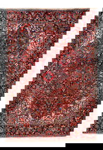 Vintage Persian Heriz Medallion Red Wool Rug 7'7 x 11 Circa 1920: Vintage Persian Heriz Medallion Red Wool Rug 7'7 x 11 Circa 1920 This exquisite hand-knotted vintage Persian Heriz rug features a stunning red field adorned with elegant ivory accents and a captivatin
